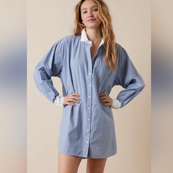 American Eagle Outfitters Dresses & Skirts - AMERICAN EAGLE AE Button Up Shirt Dress in Blue & White Pinstripe, XL